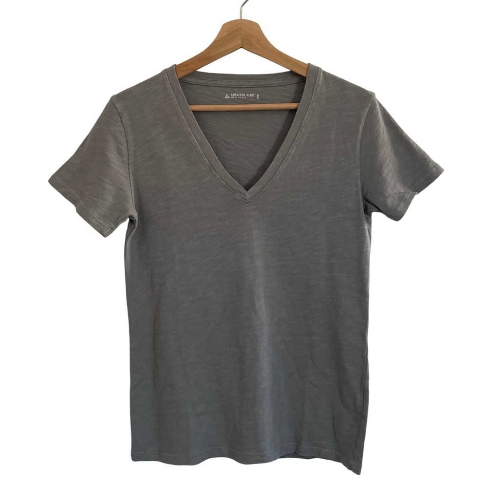 New American‎ Giant Women's Premium Slub V Neck Tee Gray Small USA Short Sleeve